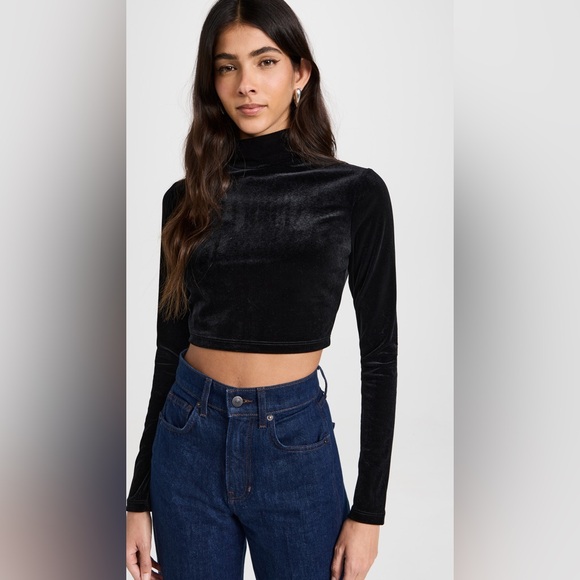 Susana Monaco Stretch Velvet Crop Mock Long Sleeve Top